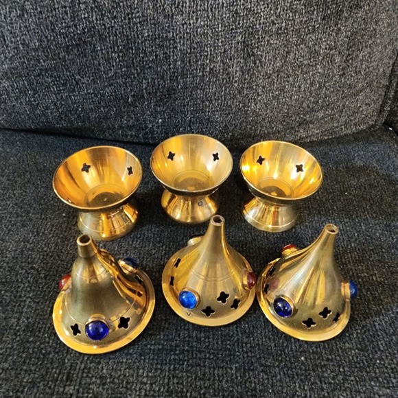 Set Of 3 Brass Incense Burner/ Tea Candle Holder‎ India 4" - Picture 3 of 14